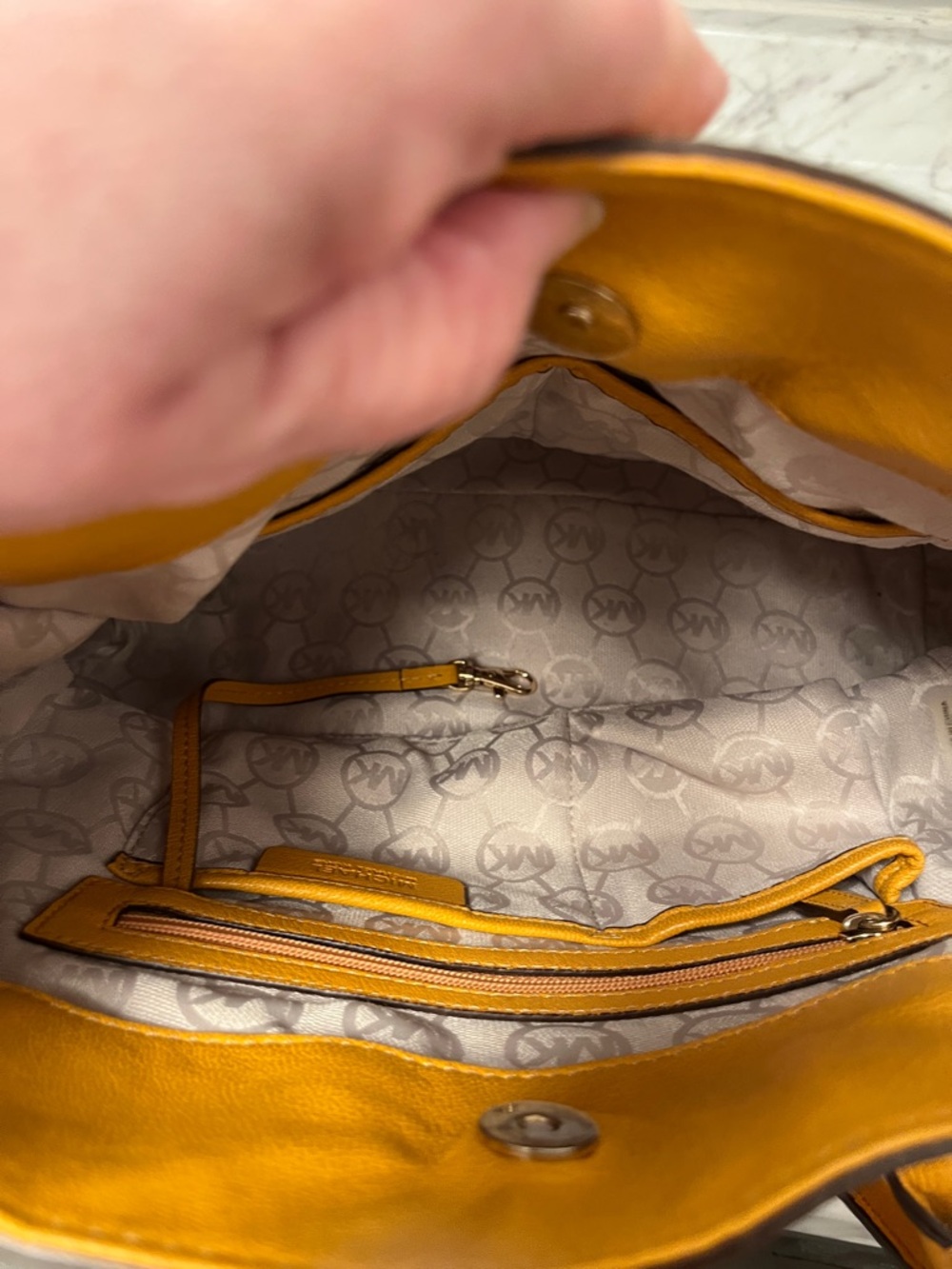 Michael Kors Mustard Yellow Pebbled Leather Tote with Gold Hardware - Picture 5 of 5